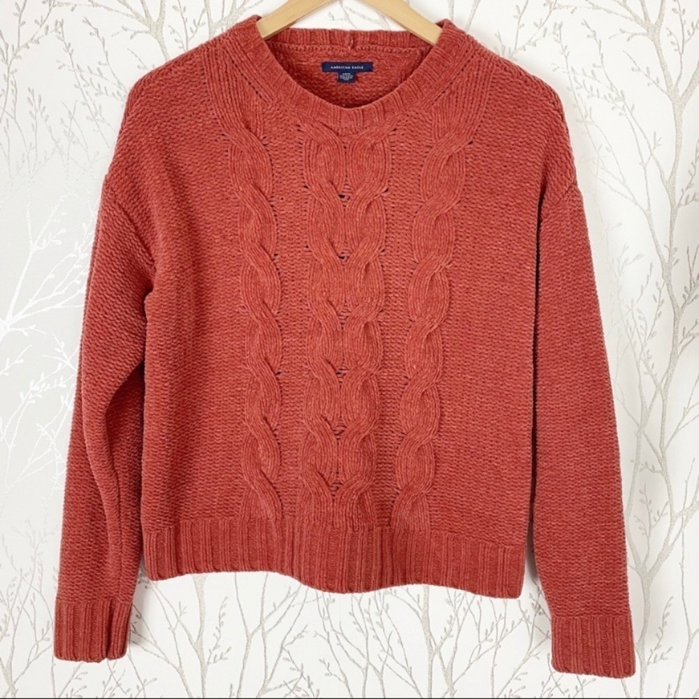 AMERICAN EAGLE Chunky Chenille Cable Knit Sweater Cozy Size Small Boxy